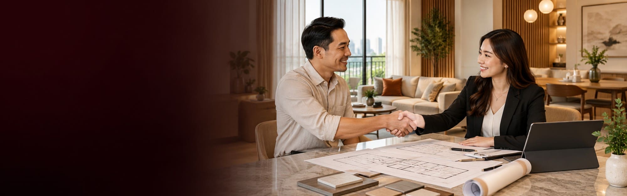 An owner and a consultant shaking hands over the agreed plan